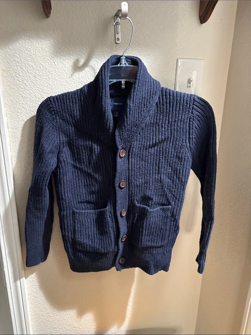 GAP Boys Navy Shawl-Collar Ribbed Cardigan M (8)